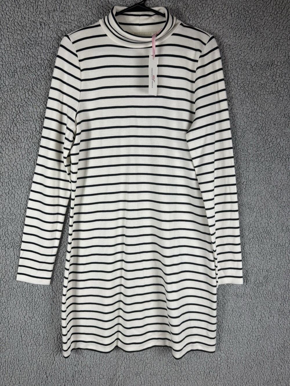 Vineyard Vines Ivory Navy Striped Turtleneck Mini Long Sleeve Dress Size L NWT